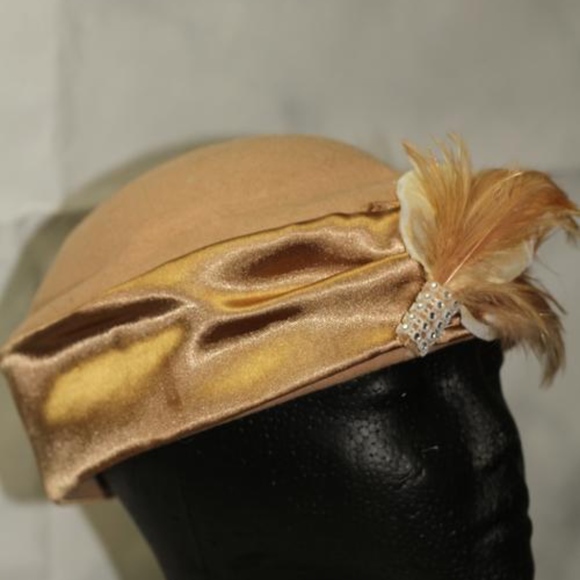 Lily Lee Wool Tan & Gold Feathered Pillbox Hat main image 5